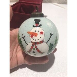 Glitter Snowman Hand Painted Mouth Blown Glass Ornament with Box 3" x 3"